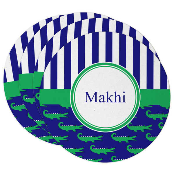 Custom Alligators & Stripes Round Paper Coasters w/ Name or Text