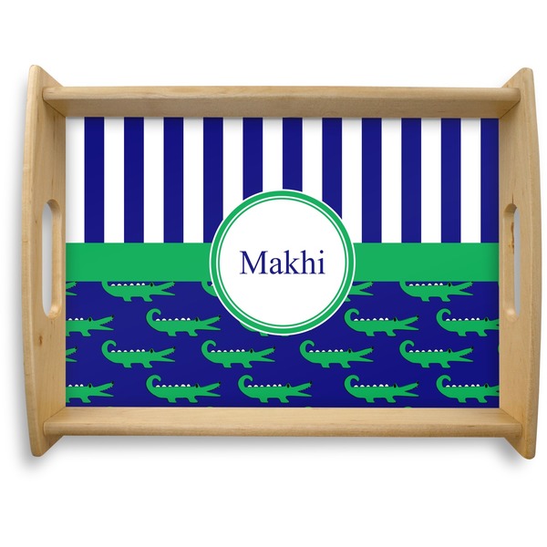 Custom Alligators & Stripes Natural Wooden Tray - Large (Personalized)