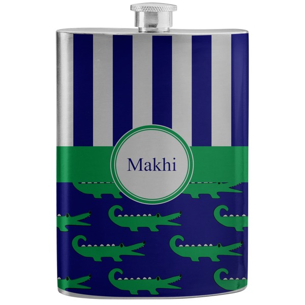 Custom Alligators & Stripes Stainless Steel Flask (Personalized)