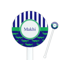 Alligators & Stripes 5.5" Round Plastic Stir Sticks - White - Single Sided (Personalized)