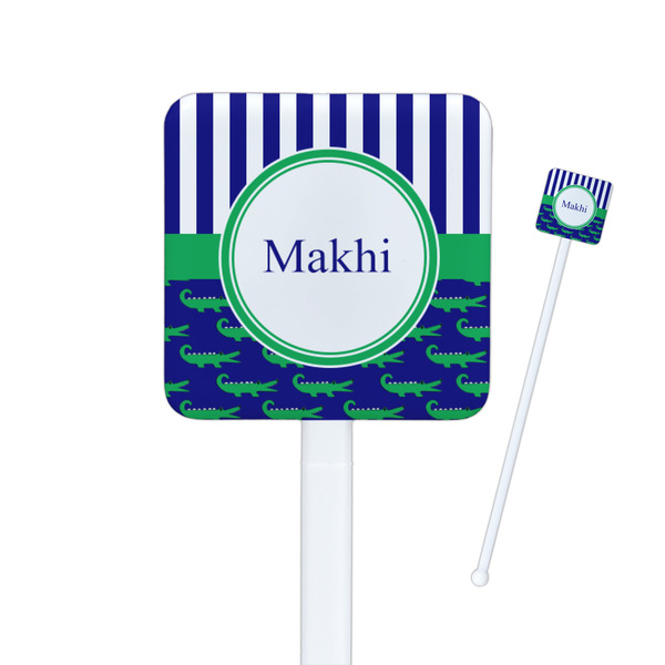 Custom Alligators & Stripes Square Plastic Stir Sticks - Double Sided (Personalized)