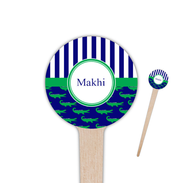 Custom Alligators & Stripes 4" Round Wooden Food Picks - Single Sided (Personalized)