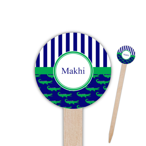 Custom Alligators & Stripes 6" Round Wooden Food Picks - Double Sided (Personalized)
