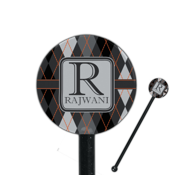 Custom Modern Chic Argyle 5.5" Round Plastic Stir Sticks - Black - Double Sided (Personalized)