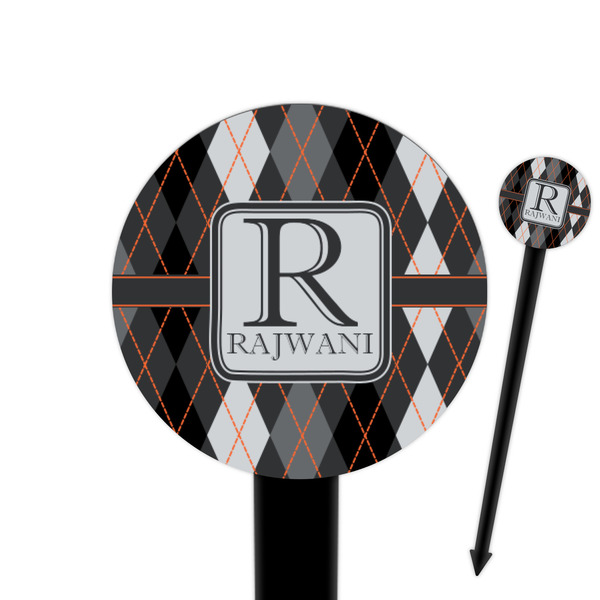 Custom Modern Chic Argyle 6" Round Plastic Food Picks - Black - Double Sided (Personalized)