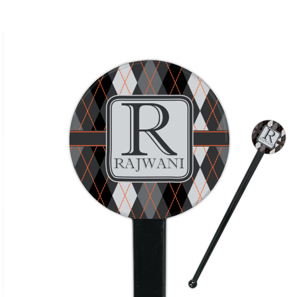 Custom Modern Chic Argyle 7" Round Plastic Stir Sticks - Black - Double Sided (Personalized)