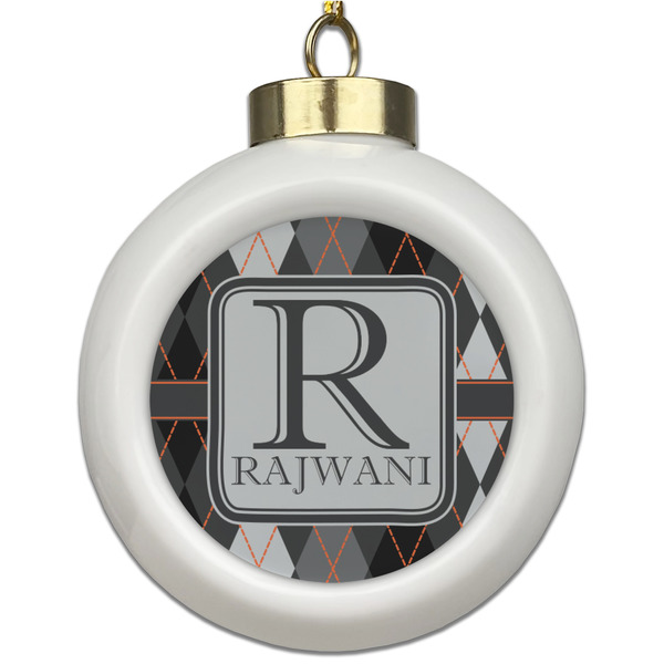 Custom Modern Chic Argyle Ceramic Ball Ornament (Personalized)