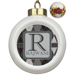 Modern Chic Argyle Ceramic Ball Ornaments - Poinsettia Garland (Personalized)