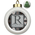 Modern Chic Argyle Ceramic Ball Ornament - Christmas Tree (Personalized)