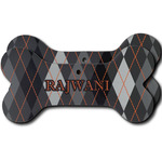 Modern Chic Argyle Ceramic Dog Ornament - Front & Back w/ Name and Initial