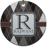 Modern Chic Argyle Round Ceramic Ornament w/ Name and Initial