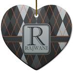 Modern Chic Argyle Heart Ceramic Ornament w/ Name and Initial