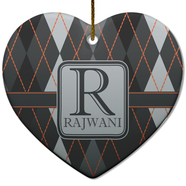 Custom Modern Chic Argyle Heart Ceramic Ornament w/ Name and Initial