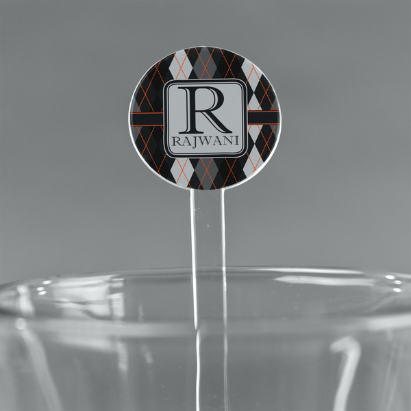 Custom Modern Chic Argyle 7" Round Plastic Stir Sticks - Clear (Personalized)