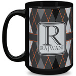 Modern Chic Argyle 15 Oz Coffee Mug - Black (Personalized)