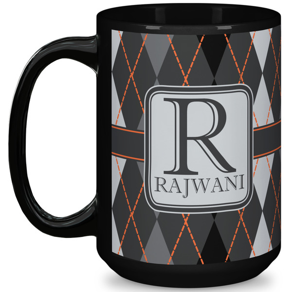 Custom Modern Chic Argyle 15 Oz Coffee Mug - Black (Personalized)