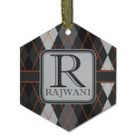 Modern Chic Argyle Flat Glass Ornament - Hexagon w/ Name and Initial