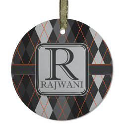 Modern Chic Argyle Flat Glass Ornament - Round w/ Name and Initial