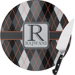 Modern Chic Argyle Round Glass Cutting Board - Medium (Personalized)