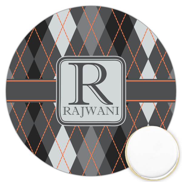 Custom Modern Chic Argyle Printed Cookie Topper - 3.25" (Personalized)