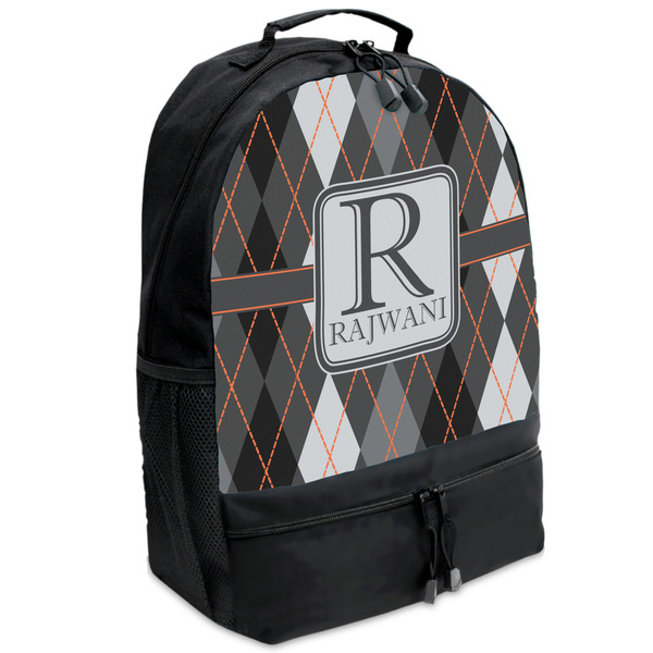 Custom Modern Chic Argyle Backpacks - Black (Personalized)