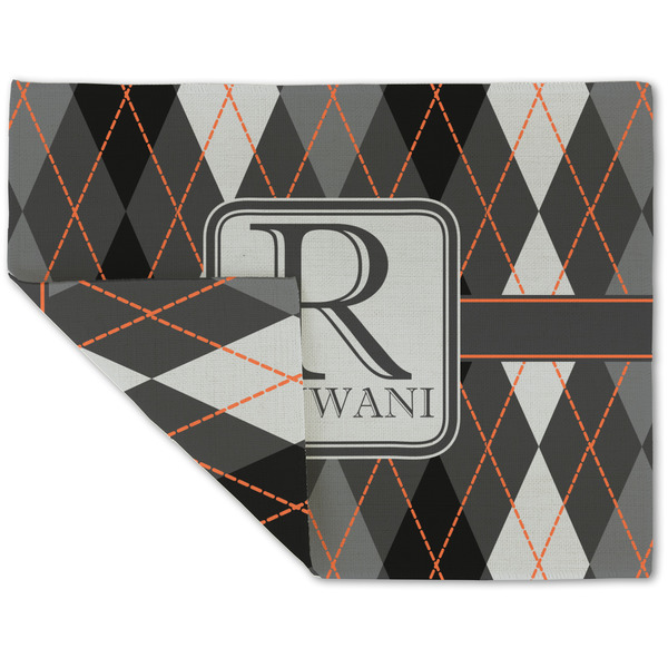 Custom Modern Chic Argyle Double-Sided Linen Placemat - Single w/ Name and Initial