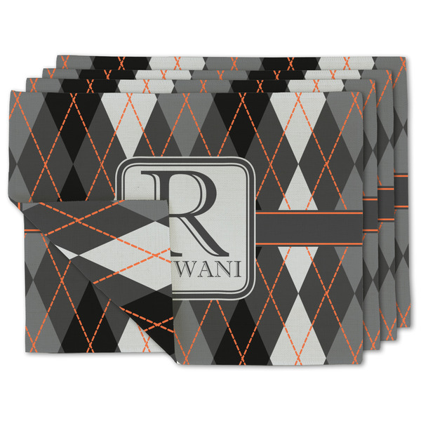 Custom Modern Chic Argyle Double-Sided Linen Placemat - Set of 4 w/ Name and Initial