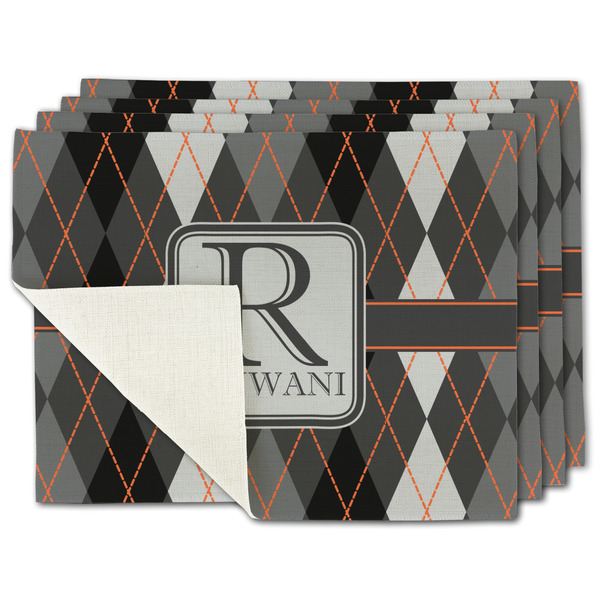 Custom Modern Chic Argyle Single-Sided Linen Placemat - Set of 4 w/ Name and Initial