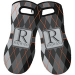 Modern Chic Argyle Neoprene Oven Mitts - Set of 2 w/ Name and Initial