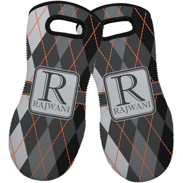 Custom Modern Chic Argyle Neoprene Oven Mitts - Set of 2 w/ Name and Initial