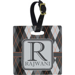 Modern Chic Argyle Plastic Luggage Tag - Square w/ Name and Initial