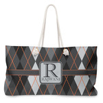 Modern Chic Argyle Large Tote Bag with Rope Handles (Personalized)