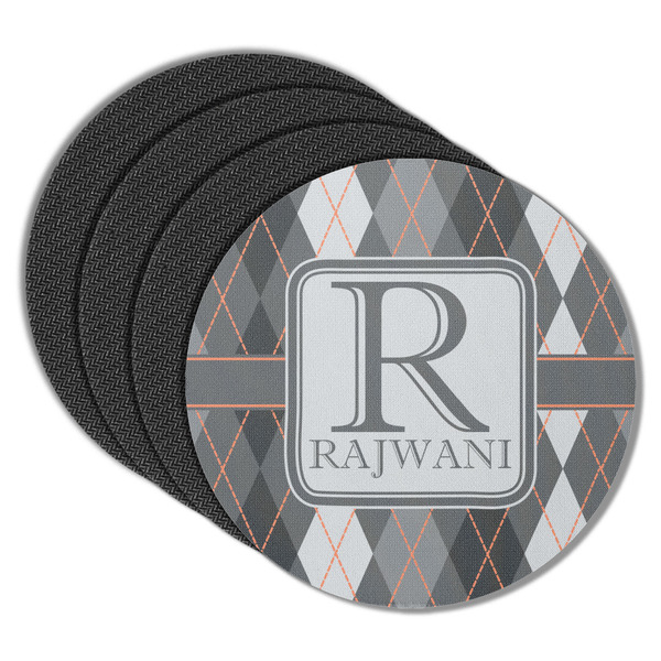 Custom Modern Chic Argyle Round Rubber Backed Coasters - Set of 4 (Personalized)