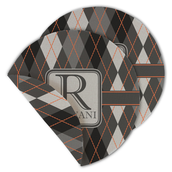 Custom Modern Chic Argyle Round Linen Placemat - Double Sided (Personalized)