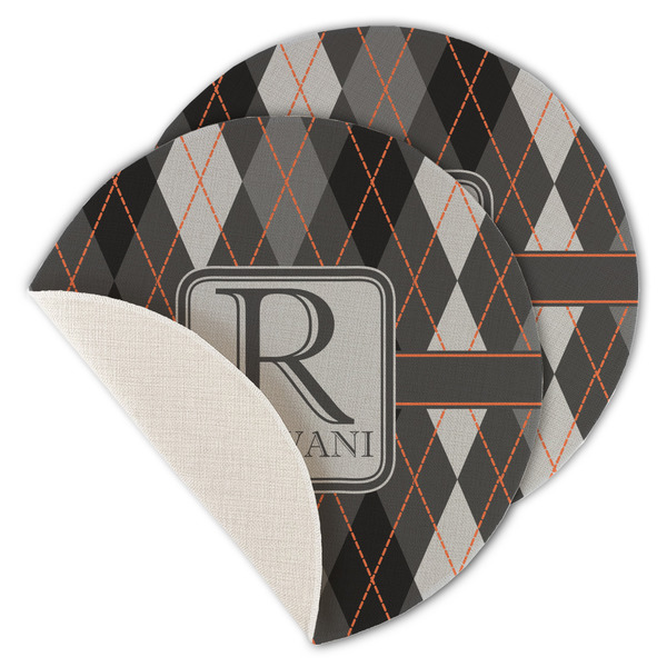 Custom Modern Chic Argyle Round Linen Placemat - Single Sided - Set of 4 (Personalized)