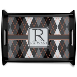 Modern Chic Argyle Black Wooden Tray - Large (Personalized)