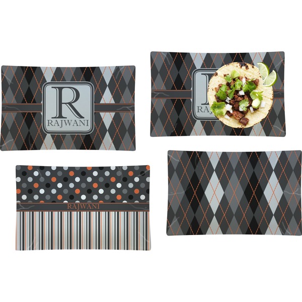 Custom Modern Chic Argyle Set of 4 Glass Rectangular Lunch / Dinner Plate (Personalized)