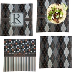 Modern Chic Argyle Set of 4 Glass Square Lunch / Dinner Plate 9.5" (Personalized)