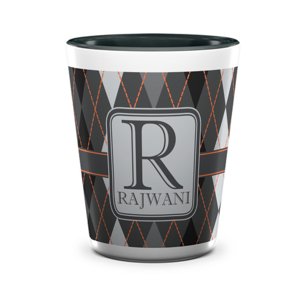 Custom Modern Chic Argyle Ceramic Shot Glass - 1.5 oz - Two Tone - Single (Personalized)