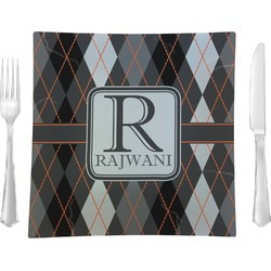 Modern Chic Argyle 9.5" Glass Square Lunch / Dinner Plate- Single or Set of 4 (Personalized)