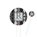 Modern Chic Argyle 4" Round Plastic Food Picks - White - Single Sided (Personalized)