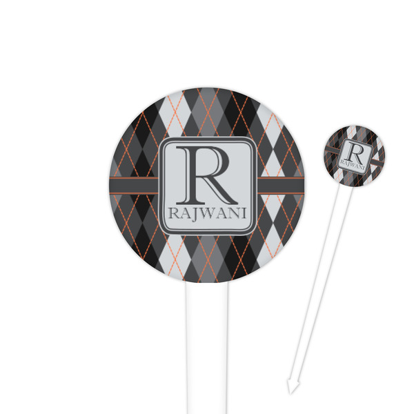 Custom Modern Chic Argyle 4" Round Plastic Food Picks - White - Single Sided (Personalized)