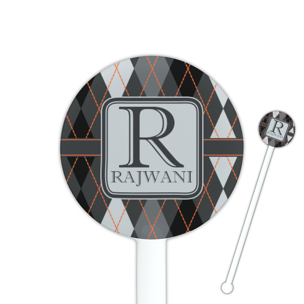 Custom Modern Chic Argyle 5.5" Round Plastic Stir Sticks - White - Double Sided (Personalized)