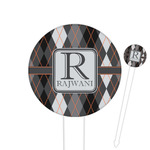 Modern Chic Argyle 6" Round Plastic Food Picks - White - Single Sided (Personalized)