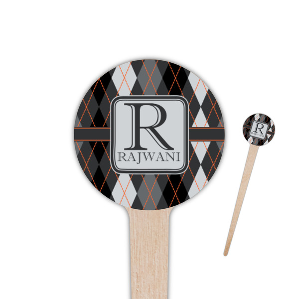 Custom Modern Chic Argyle 4" Round Wooden Food Picks - Double Sided (Personalized)