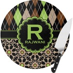 Argyle & Moroccan Mosaic Round Glass Cutting Board - Small (Personalized)