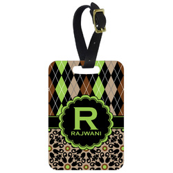 Argyle & Moroccan Mosaic Metal Luggage Tag w/ Name and Initial
