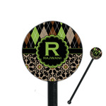 Argyle & Moroccan Mosaic 5.5" Round Plastic Stir Sticks - Black - Single Sided (Personalized)