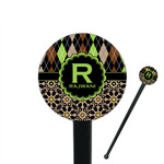 Argyle & Moroccan Mosaic 7" Round Plastic Stir Sticks - Black - Double Sided (Personalized)