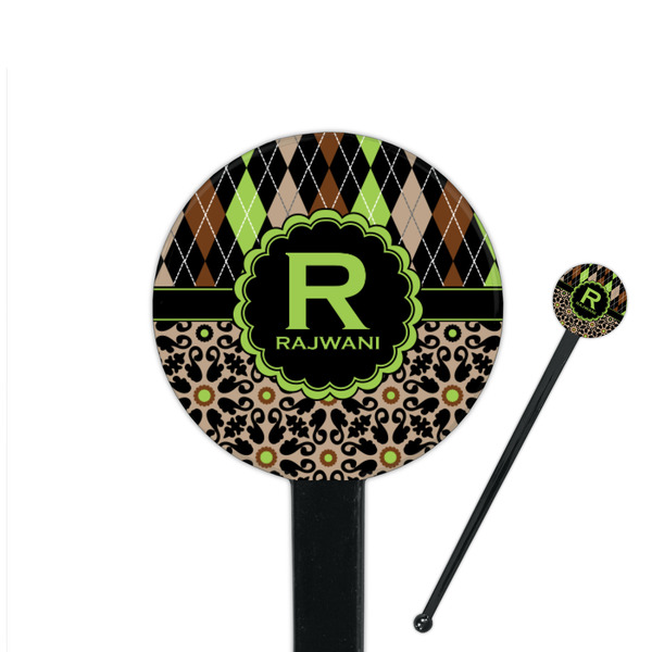 Custom Argyle & Moroccan Mosaic 7" Round Plastic Stir Sticks - Black - Single Sided (Personalized)